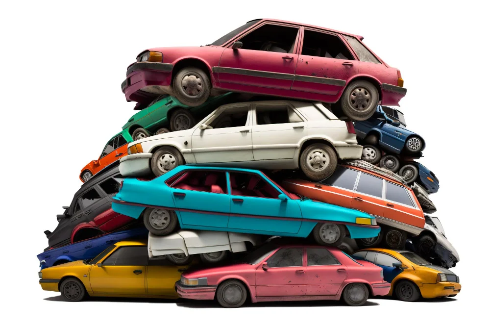 A scrap vehicle waiting to be processed at a recycling yard.
